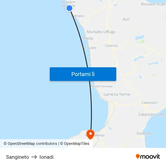 Sangineto to Ionadi map