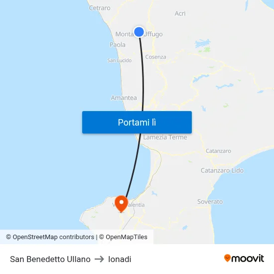 San Benedetto Ullano to Ionadi map