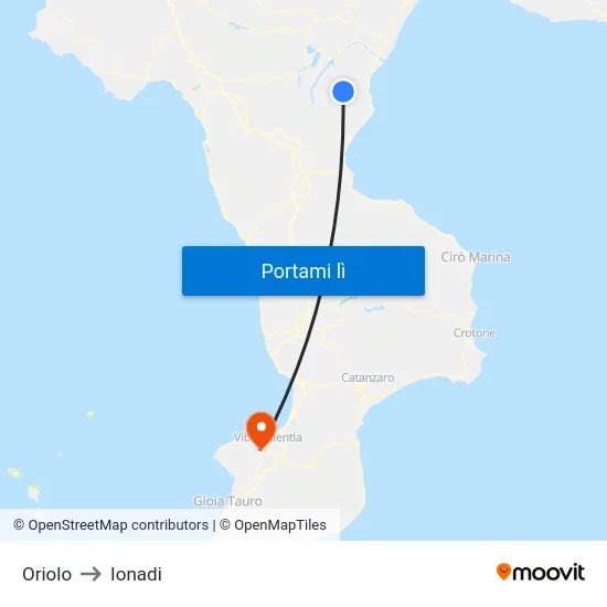 Oriolo to Ionadi map