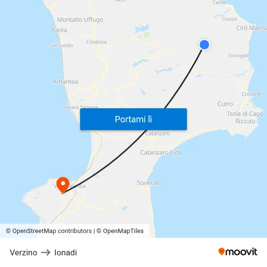 Verzino to Ionadi map