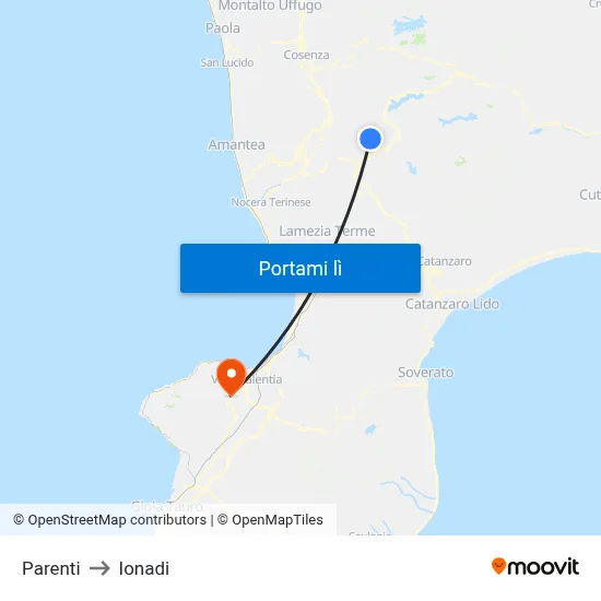 Parenti to Ionadi map