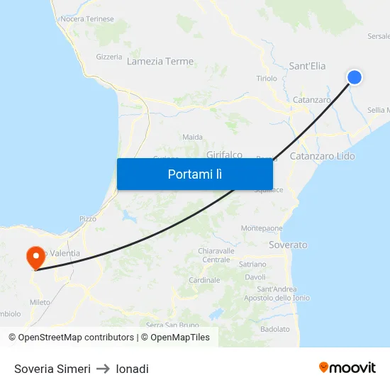 Soveria Simeri to Ionadi map