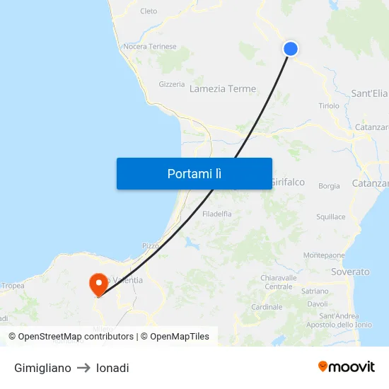 Gimigliano to Ionadi map