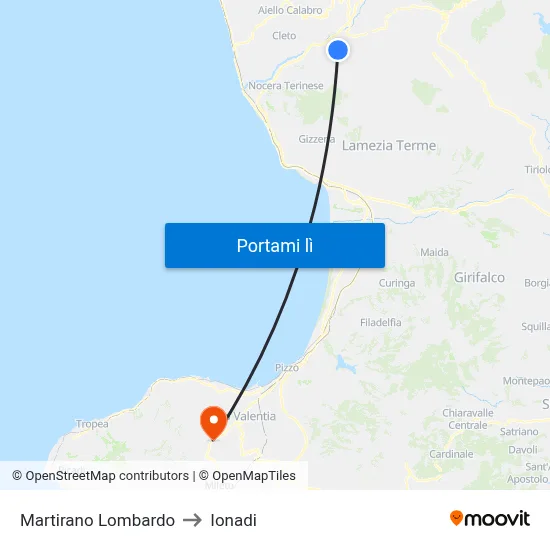 Martirano Lombardo to Ionadi map