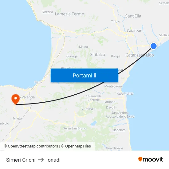 Simeri Crichi to Ionadi map