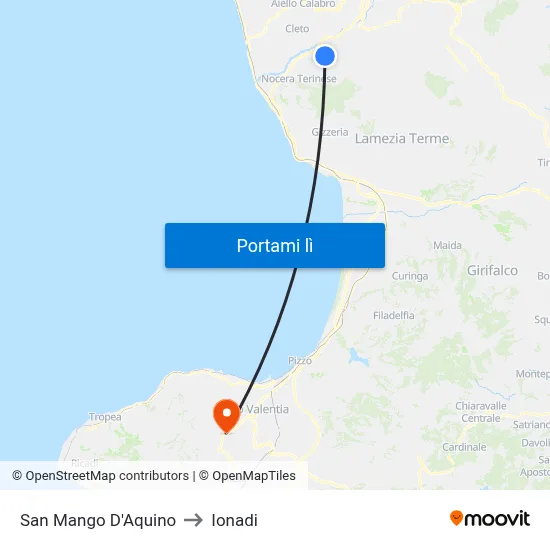 San Mango D'Aquino to Ionadi map