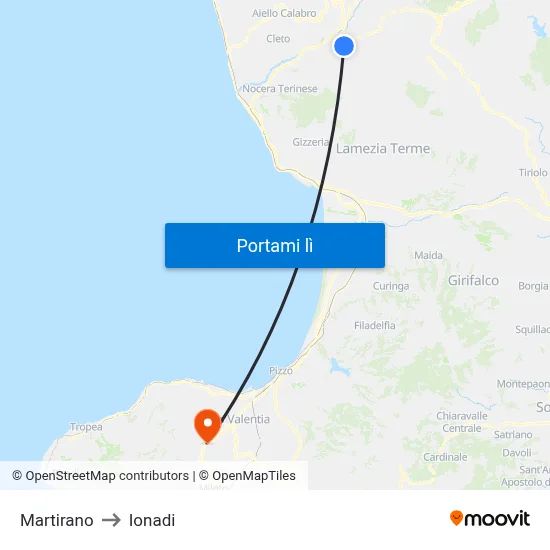 Martirano to Ionadi map