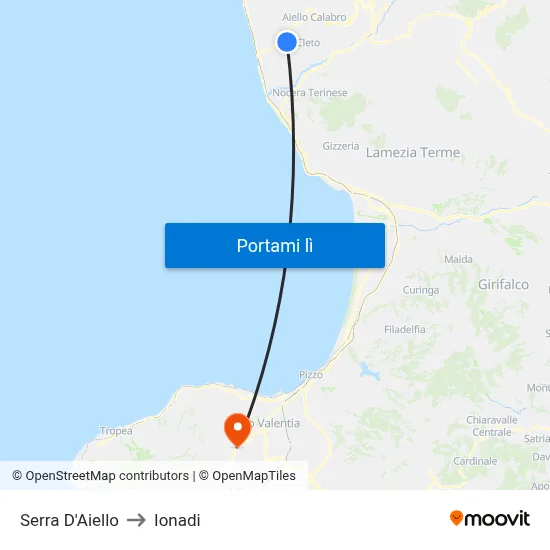 Serra D'Aiello to Ionadi map