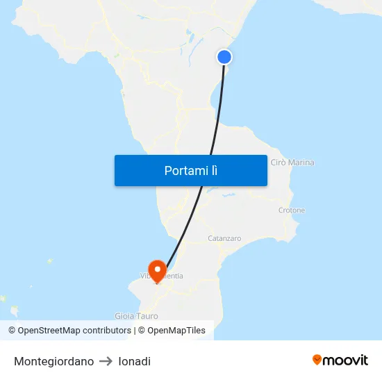 Montegiordano to Ionadi map