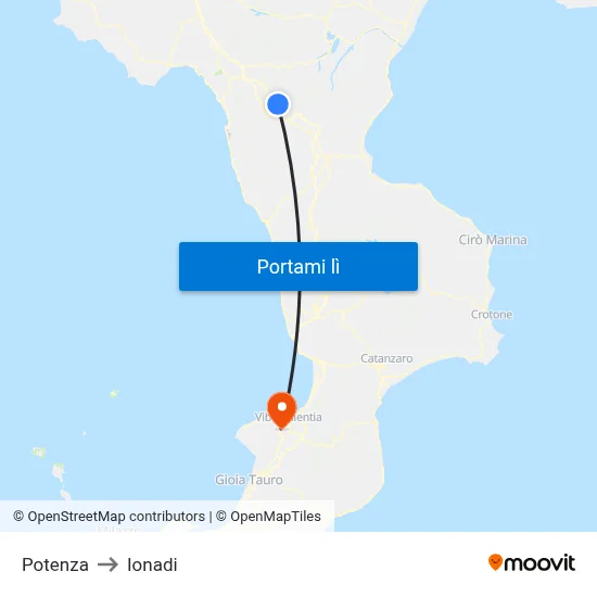 Potenza to Ionadi map