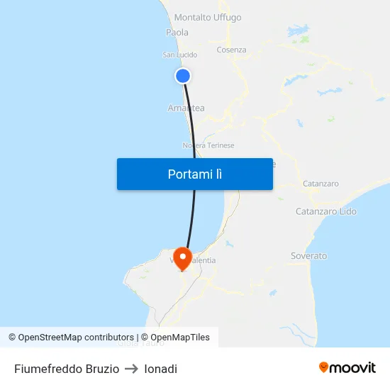 Fiumefreddo Bruzio to Ionadi map
