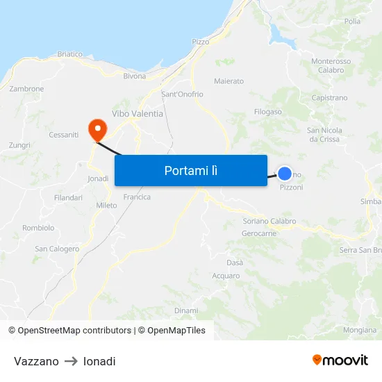 Vazzano to Ionadi map