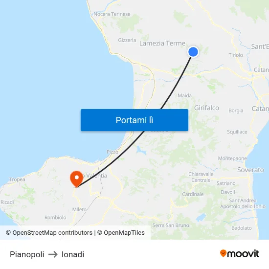 Pianopoli to Ionadi map