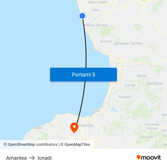 Amantea to Ionadi map