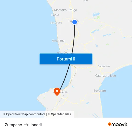 Zumpano to Ionadi map