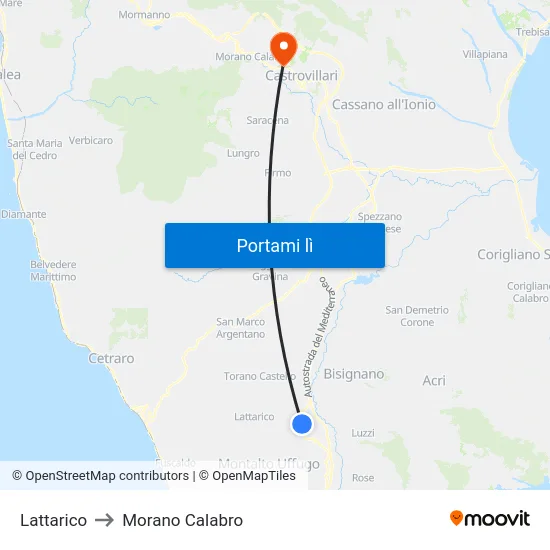 Lattarico to Morano Calabro map