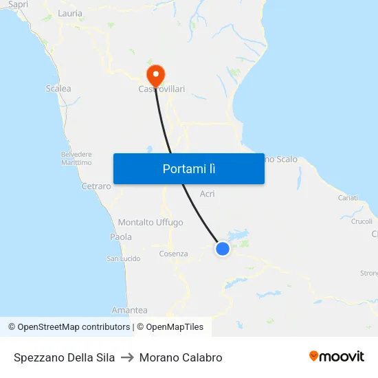 Spezzano Della Sila to Morano Calabro map