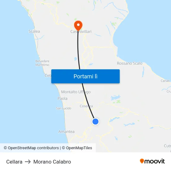 Cellara to Morano Calabro map