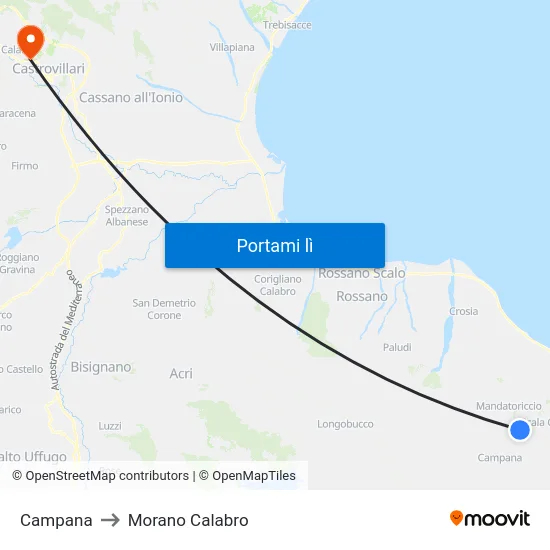 Campana to Morano Calabro map