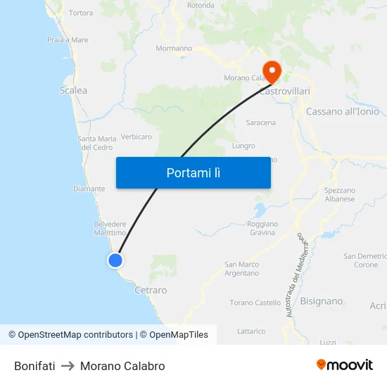 Bonifati to Morano Calabro map