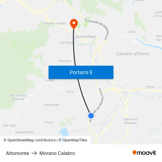 Altomonte to Morano Calabro map