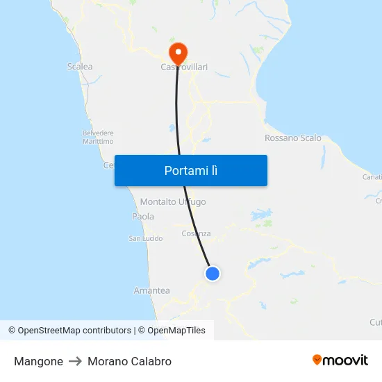 Mangone to Morano Calabro map