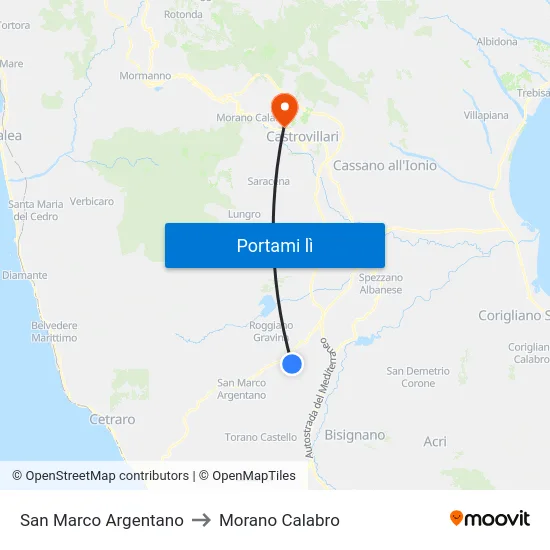 San Marco Argentano to Morano Calabro map