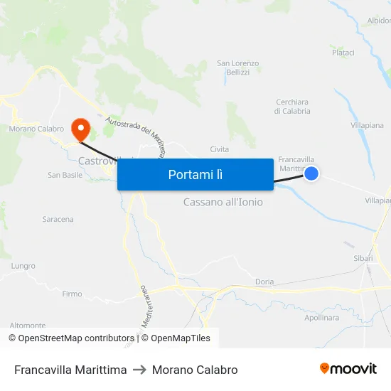 Francavilla Marittima to Morano Calabro map
