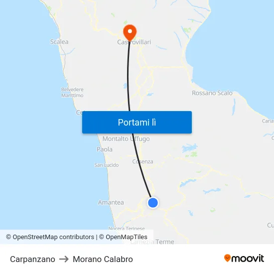 Carpanzano to Morano Calabro map