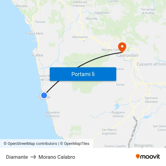 Diamante to Morano Calabro map