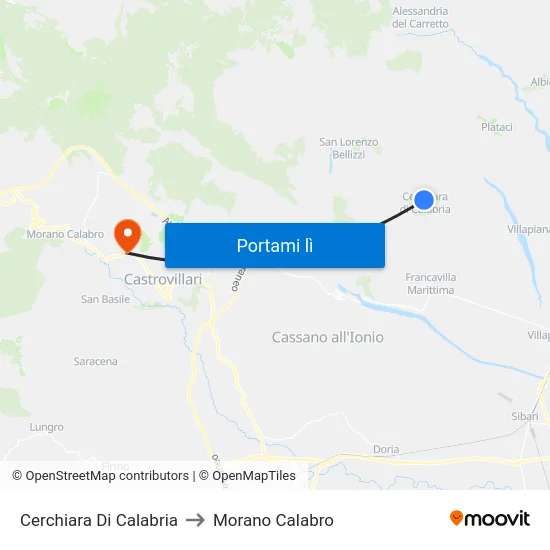 Cerchiara Di Calabria to Morano Calabro map