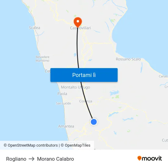 Rogliano to Morano Calabro map