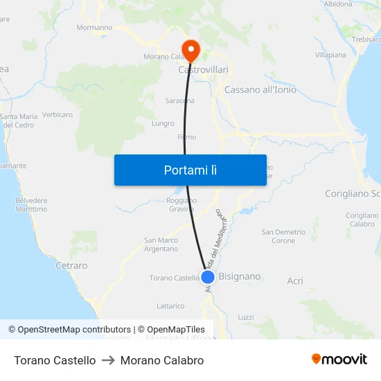 Torano Castello to Morano Calabro map