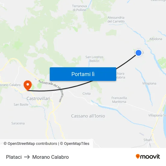 Plataci to Morano Calabro map
