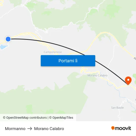 Mormanno to Morano Calabro map