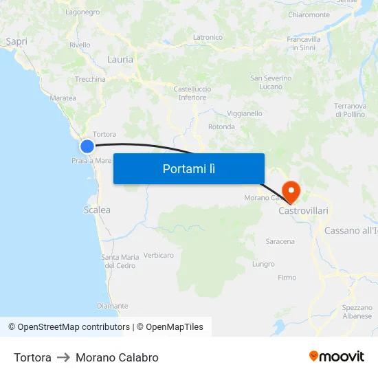 Tortora to Morano Calabro map