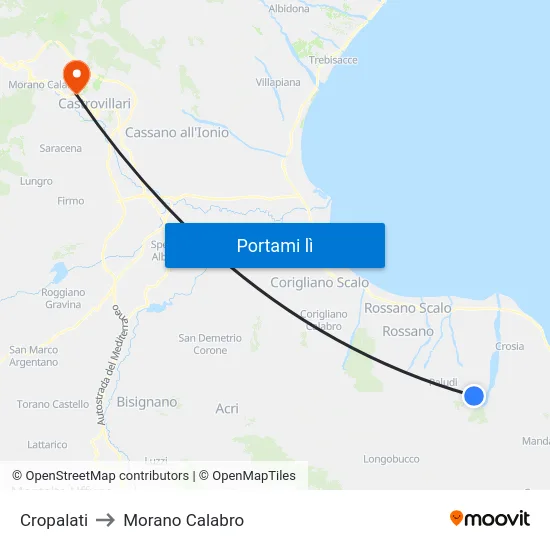 Cropalati to Morano Calabro map