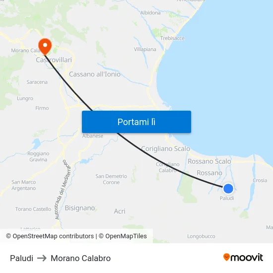 Paludi to Morano Calabro map