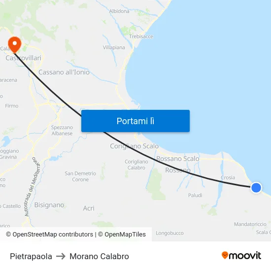 Pietrapaola to Morano Calabro map