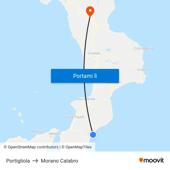 Portigliola to Morano Calabro map