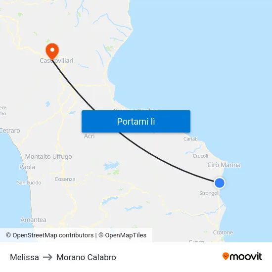 Melissa to Morano Calabro map
