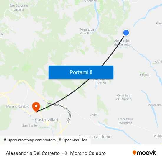 Alessandria Del Carretto to Morano Calabro map