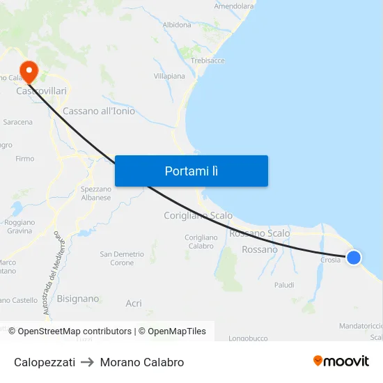 Calopezzati to Morano Calabro map