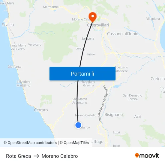 Rota Greca to Morano Calabro map