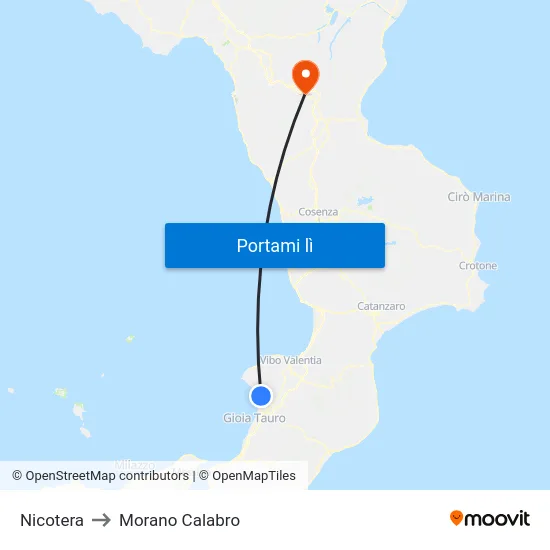 Nicotera to Morano Calabro map