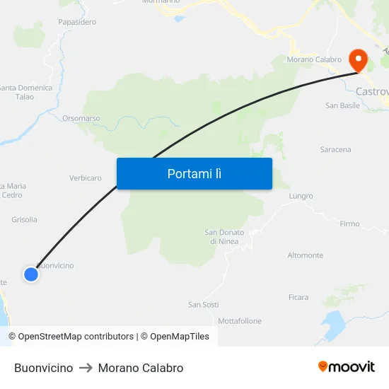 Buonvicino to Morano Calabro map
