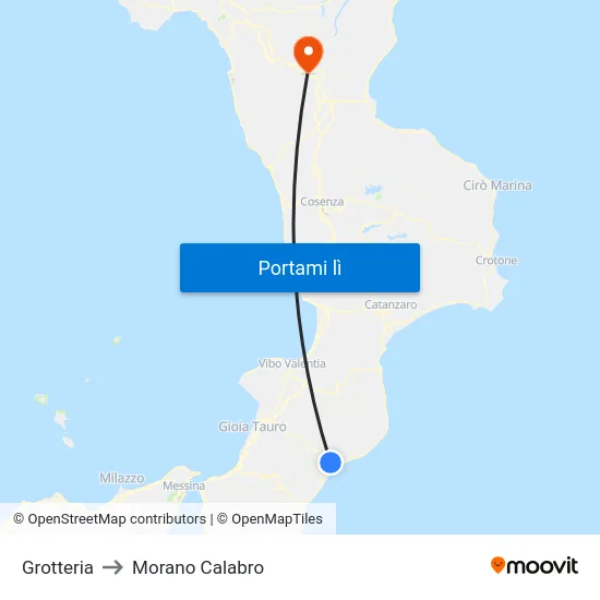 Grotteria to Morano Calabro map