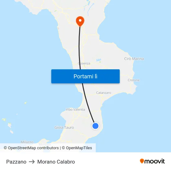 Pazzano to Morano Calabro map