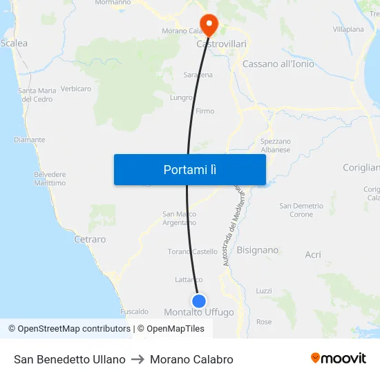 San Benedetto Ullano to Morano Calabro map