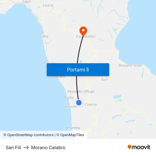 San Fili to Morano Calabro map